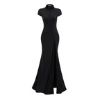Andrea Keyhole Maxi Dress Cap Sleeve High Slit Detail Black