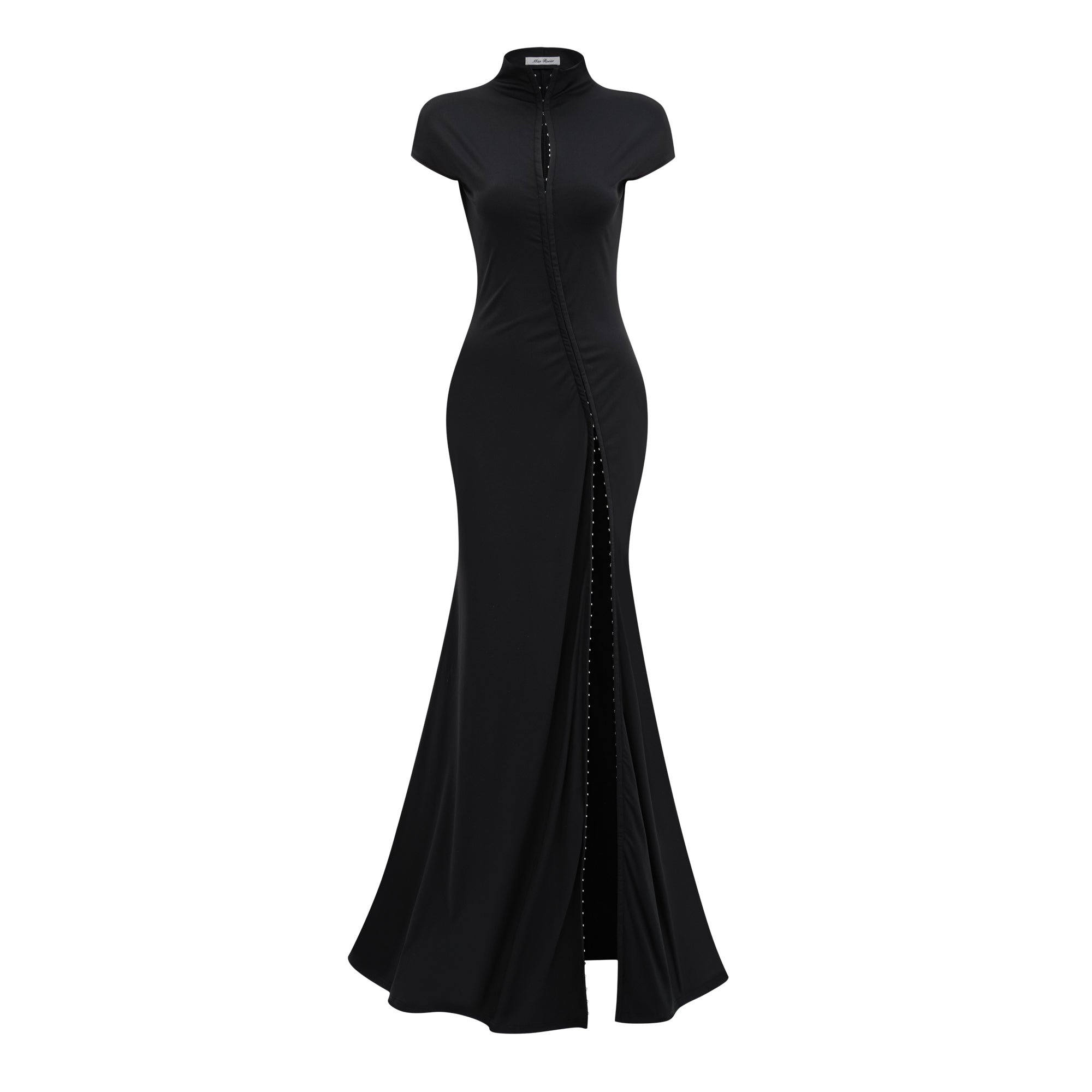 Andrea Keyhole Maxi Dress Cap Sleeve High Slit Detail Black
