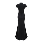 Andrea Keyhole Maxi Dress Cap Sleeve High Slit Detail Black
