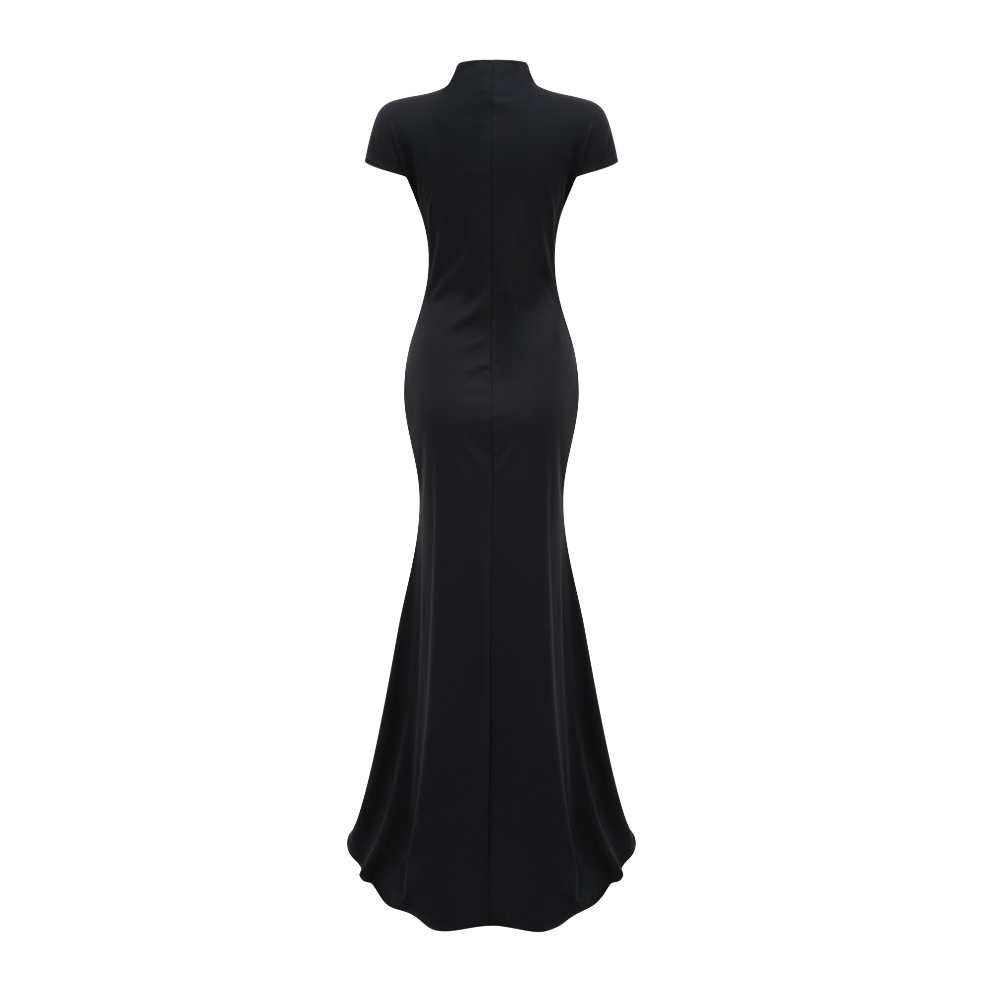 Andrea Keyhole Maxi Dress Cap Sleeve High Slit Detail Black