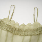 Matcha Ruffled Shirred Tulle Maxi Dress Sleeveless Smocked Panel Detail Green