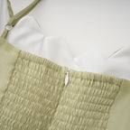 Matcha Ruffled Shirred Tulle Maxi Dress Sleeveless Smocked Panel Detail Green