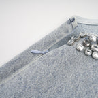 Daphné Crystal Sleeveless Denim Mini Dress Plunging V-Neck A-Line Detail Blue