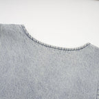 Daphné Crystal Sleeveless Denim Mini Dress Plunging V-Neck A-Line Detail Blue