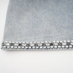 Daphné Crystal Sleeveless Denim Mini Dress Plunging V-Neck A-Line Detail Blue