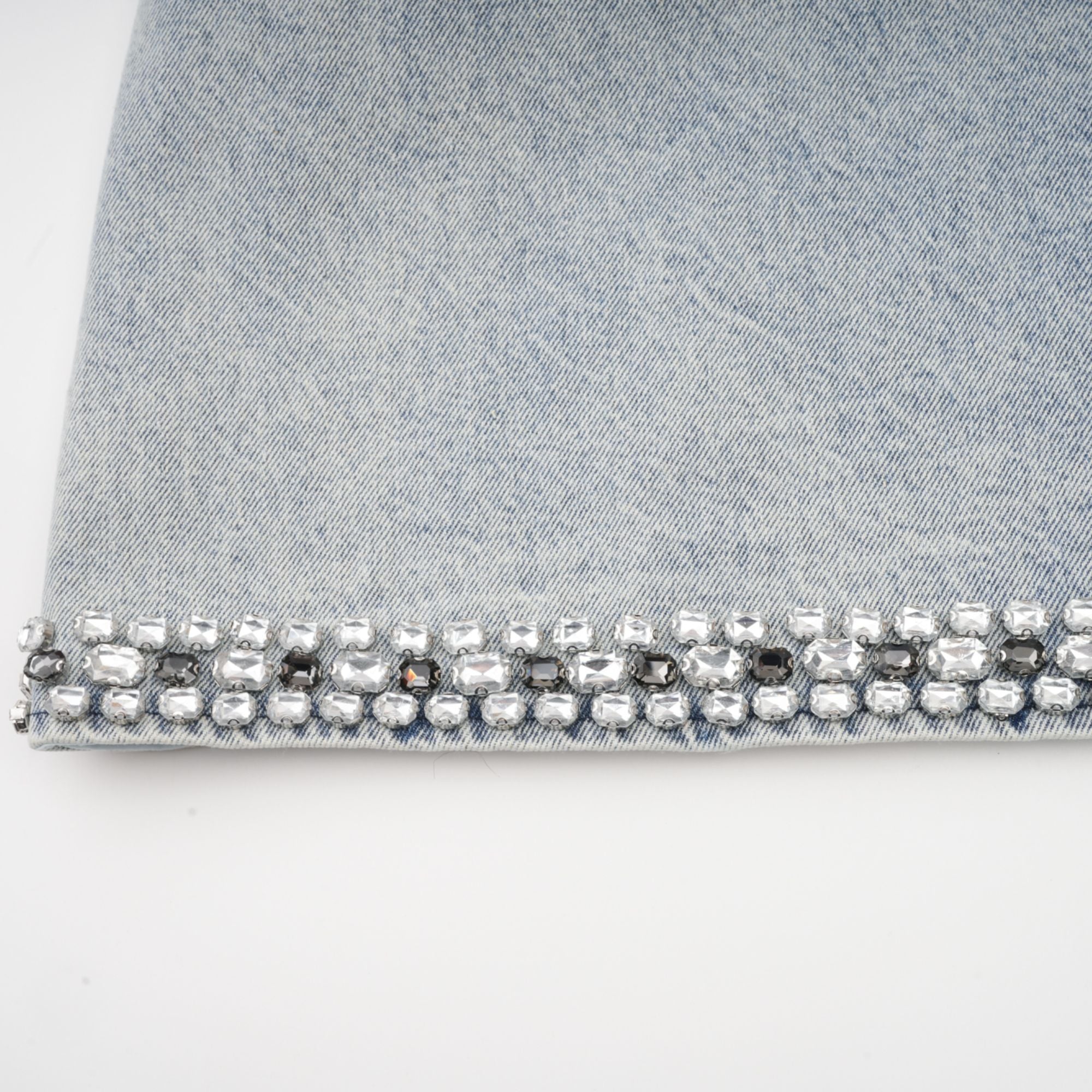 Daphné Crystal Sleeveless Denim Mini Dress Plunging V-Neck A-Line Detail Blue