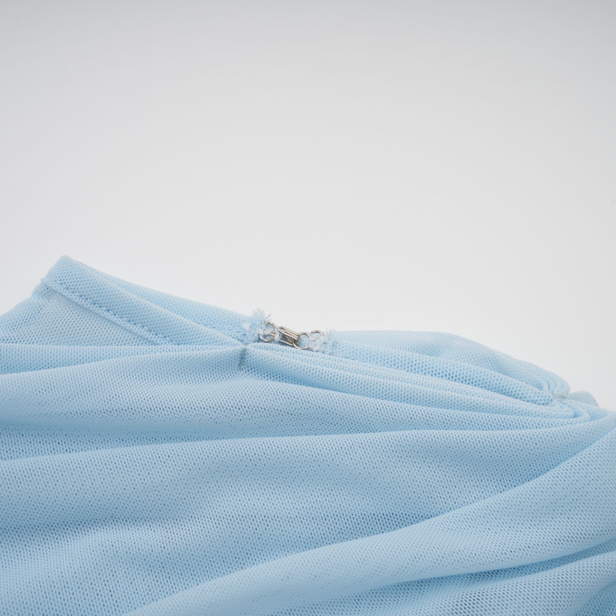 Catherine Asymmetrical Pleated Maxi Dress Sleeveless Mesh Shawl Baby Blue