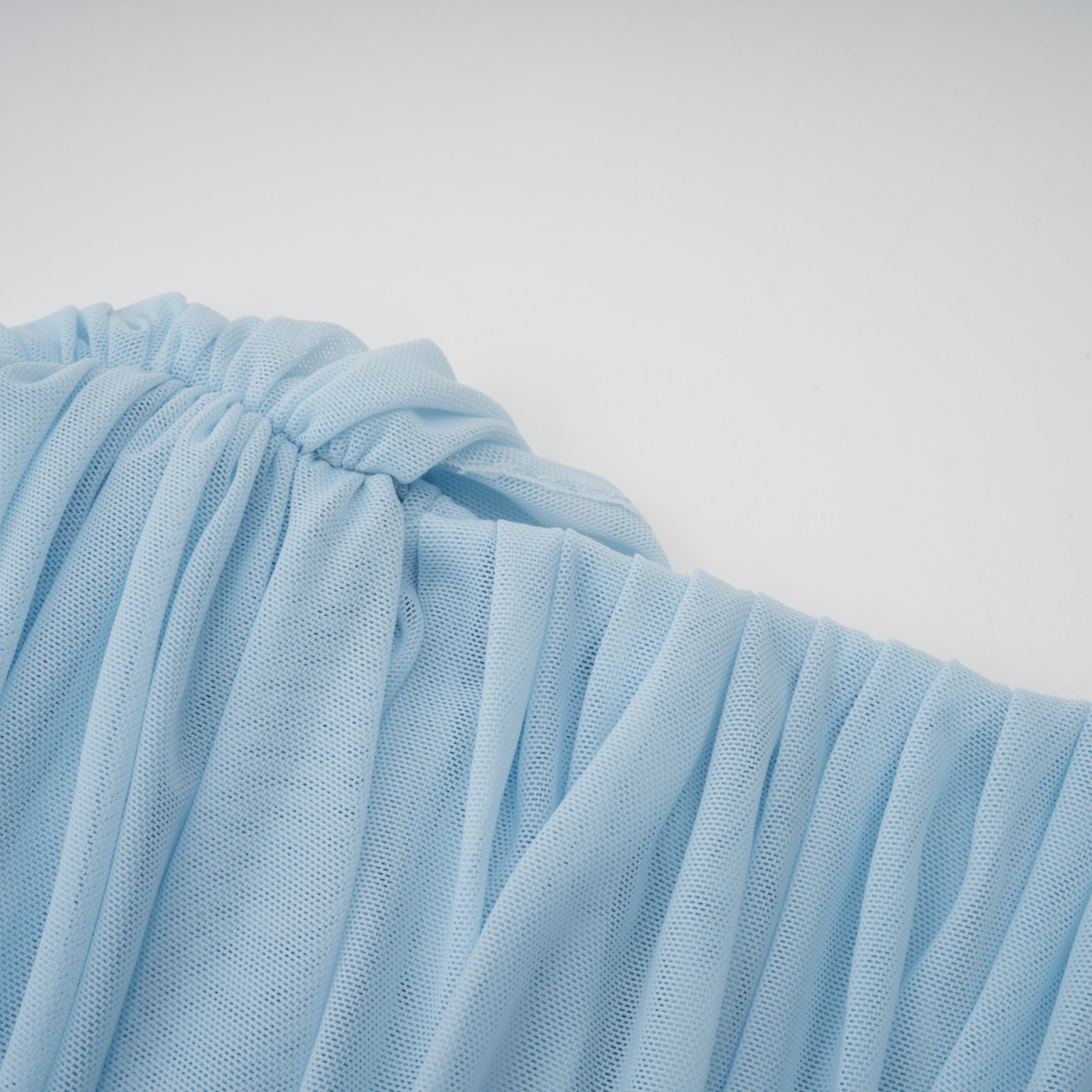 Catherine Asymmetrical Pleated Maxi Dress Sleeveless Mesh Shawl Baby Blue
