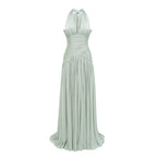 Uranie Gathered Maxi Dress Halterneck Rear Lace-Up Detail Mint Green
