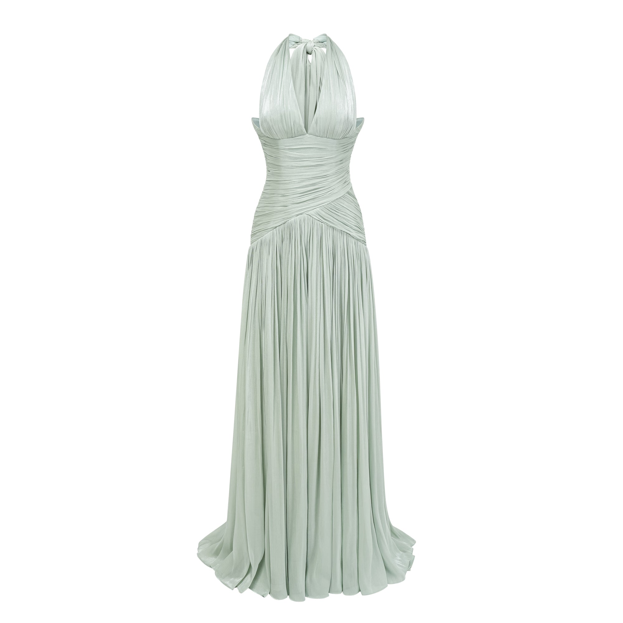 Uranie Gathered Maxi Dress Halterneck Rear Lace-Up Detail Mint Green