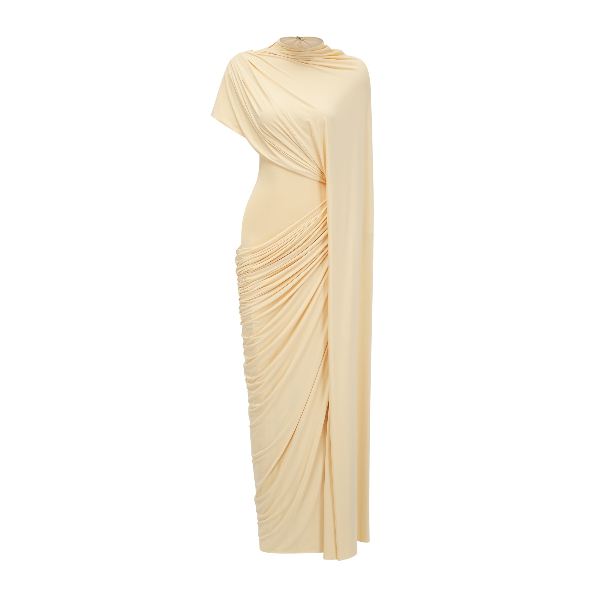 Fenella Asymmetrical Draped Cape & Dress Matching Set Sleeveless Maxi Yellow
