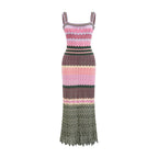 Daphne Contrast Color Knitted Midi Dress Sleeveless Scalloped Edge Detail Pink