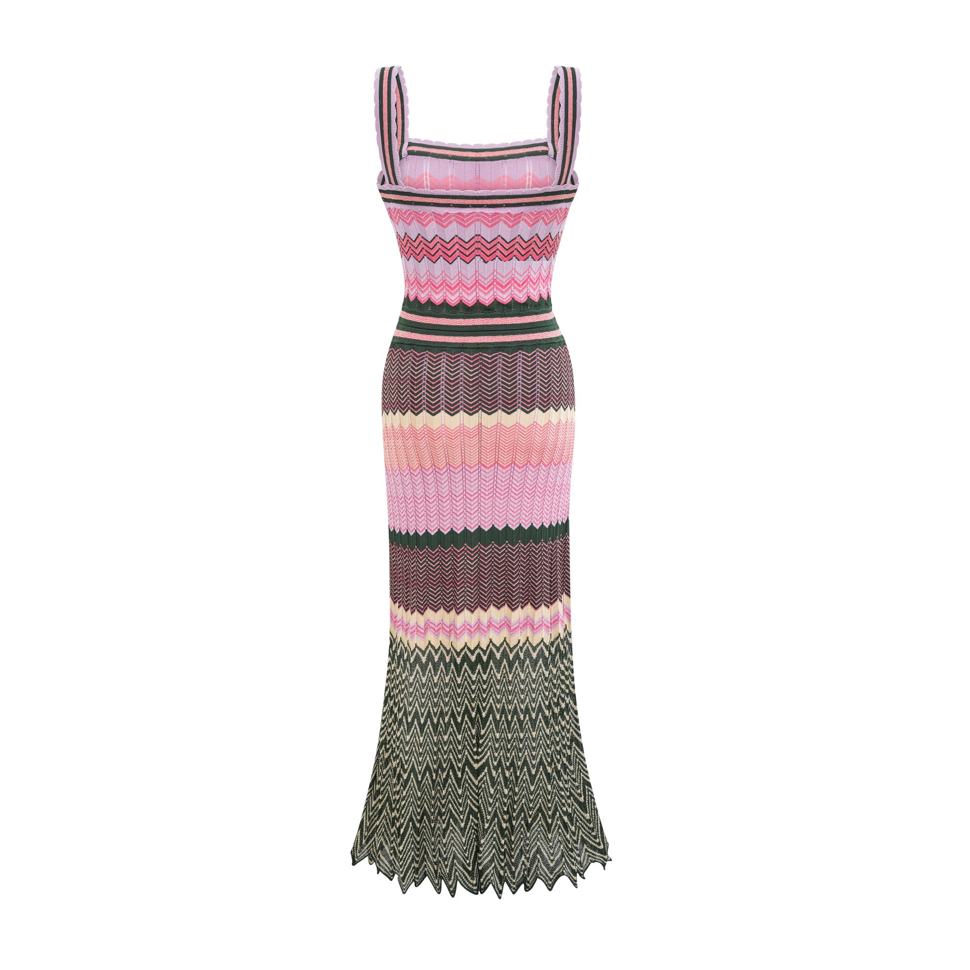 Daphne Contrast Color Knitted Midi Dress Sleeveless Scalloped Edge Detail Pink