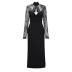 Quitterie Lace Panel Maxi Dress Long Sleeve Cut-Out Black