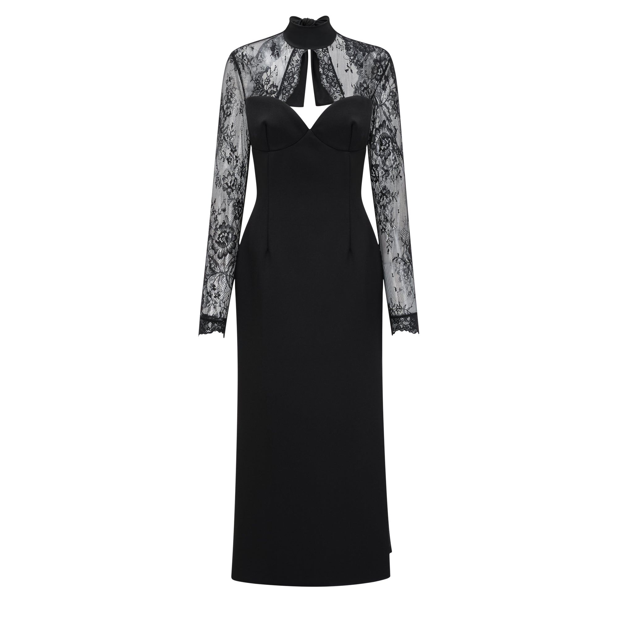 Quitterie Lace Panel Maxi Dress Long Sleeve Cut-Out Black