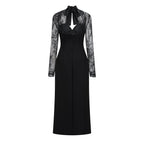 Quitterie Lace Panel Maxi Dress Long Sleeve Cut-Out Black