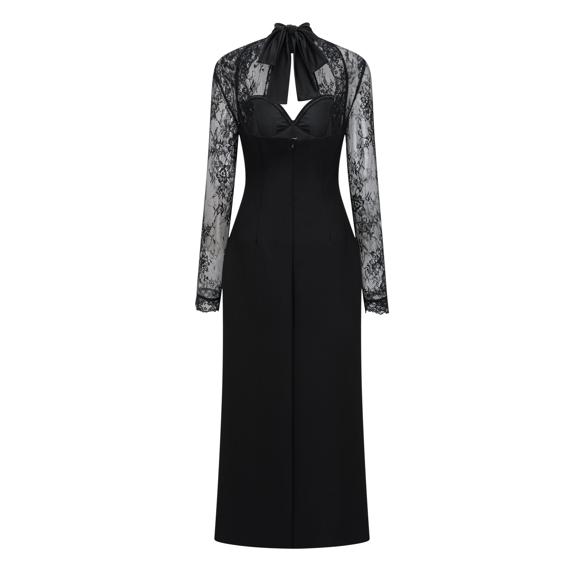Quitterie Lace Panel Maxi Dress Long Sleeve Cut-Out Black