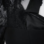 Quitterie Lace Panel Maxi Dress Long Sleeve Cut-Out Black