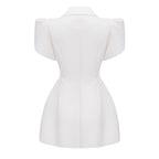 Acharya Shawl Lapel Mini Dress Short Puff Sleeve Button Detail White
