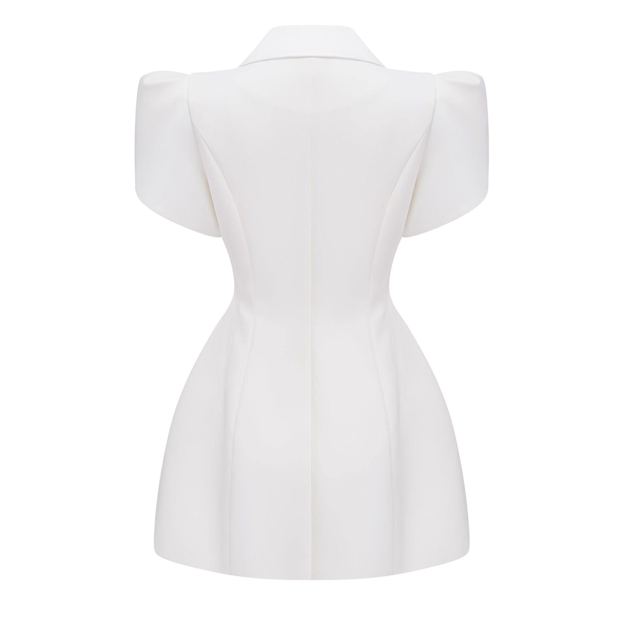 Acharya Shawl Lapel Mini Dress Short Puff Sleeve Button Detail White