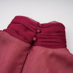 Théa Asymmetrical Ruched Mini Dress Mock Neck Long Sleeve Detail Burgundy