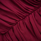 Théa Asymmetrical Ruched Mini Dress Mock Neck Long Sleeve Detail Burgundy