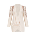 Éléna Embellished Sequined Blazer Dress Plunging V-Neck Long Sleeve Wrap Detail Neutrals