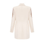 Éléna Embellished Sequined Blazer Dress Plunging V-Neck Long Sleeve Wrap Detail Neutrals