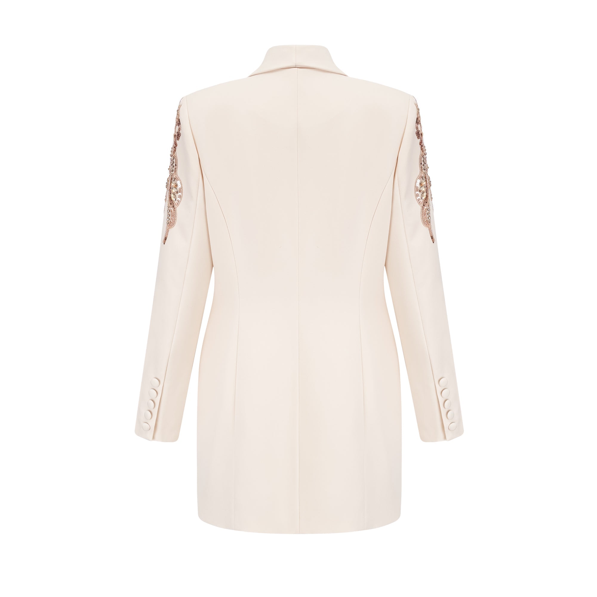 Éléna Embellished Sequined Blazer Dress Plunging V-Neck Long Sleeve Wrap Detail Neutrals