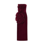 Azura Floral Appliqué Maxi Dress Off-Shoulder Long Sleeve Detail Red