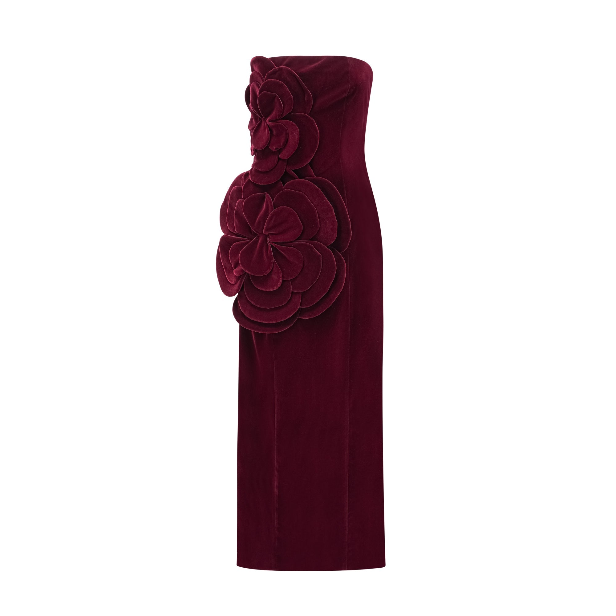 Azura Floral Appliqué Maxi Dress Off-Shoulder Long Sleeve Detail Red