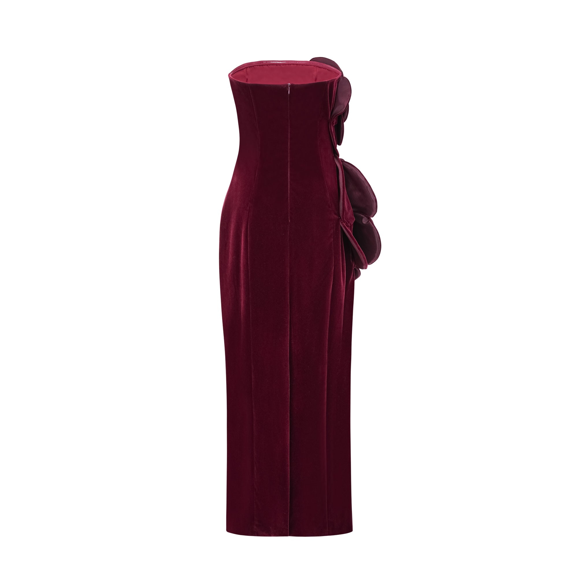 Azura Floral Appliqué Maxi Dress Off-Shoulder Long Sleeve Detail Red