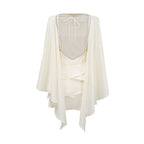 Lyna White Satin Ruffled Mini Dress Sleeveless Shawl Panel Detail