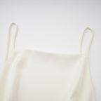 Lyna White Satin Ruffled Mini Dress Sleeveless Shawl Panel Detail