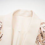 Éléna Embellished Sequined Blazer Dress Plunging V-Neck Long Sleeve Wrap Detail Neutrals