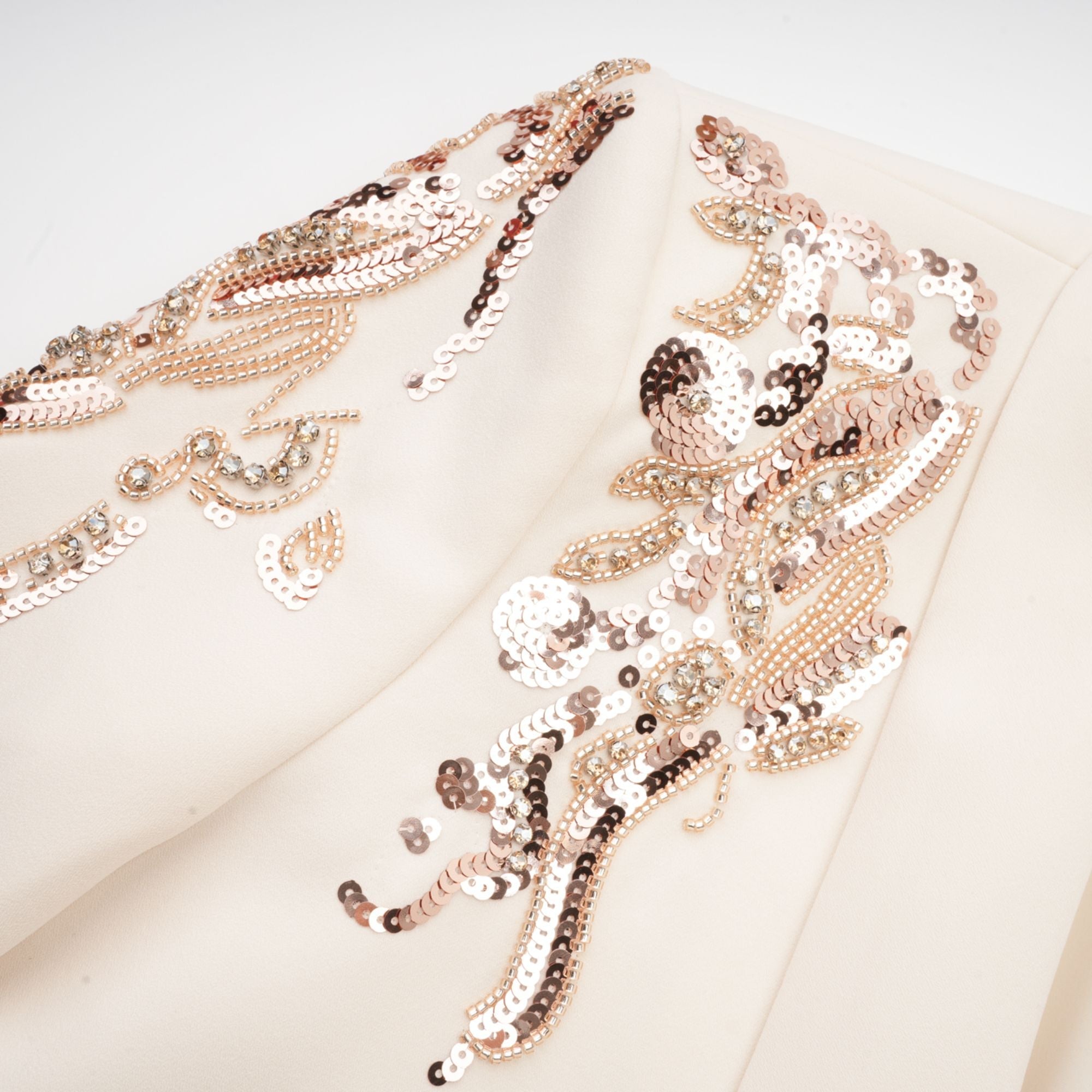 Éléna Embellished Sequined Blazer Dress Plunging V-Neck Long Sleeve Wrap Detail Neutrals