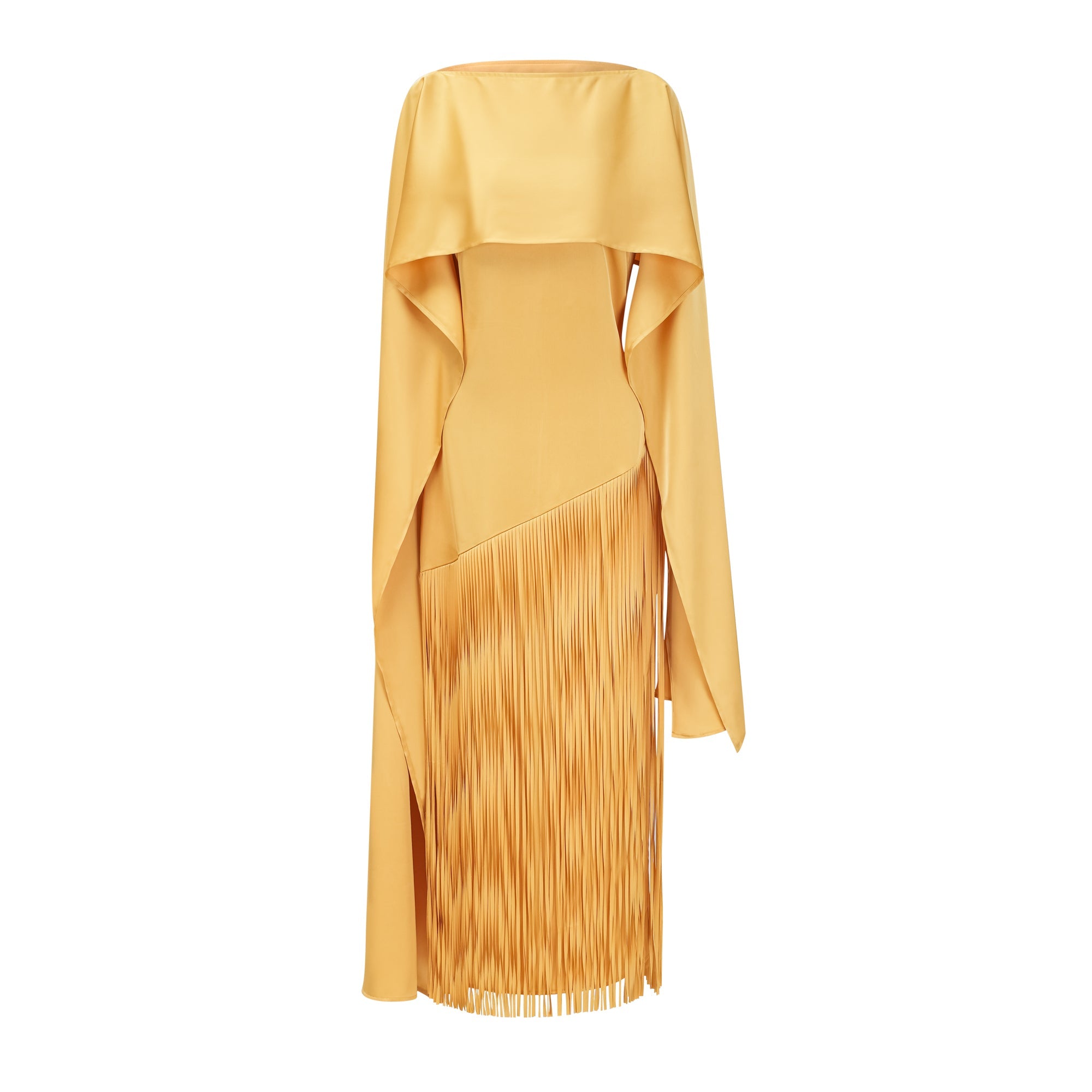 Cayetana Fringed Maxi Dress Sleeveless Detachable Shawl Detail Yellow