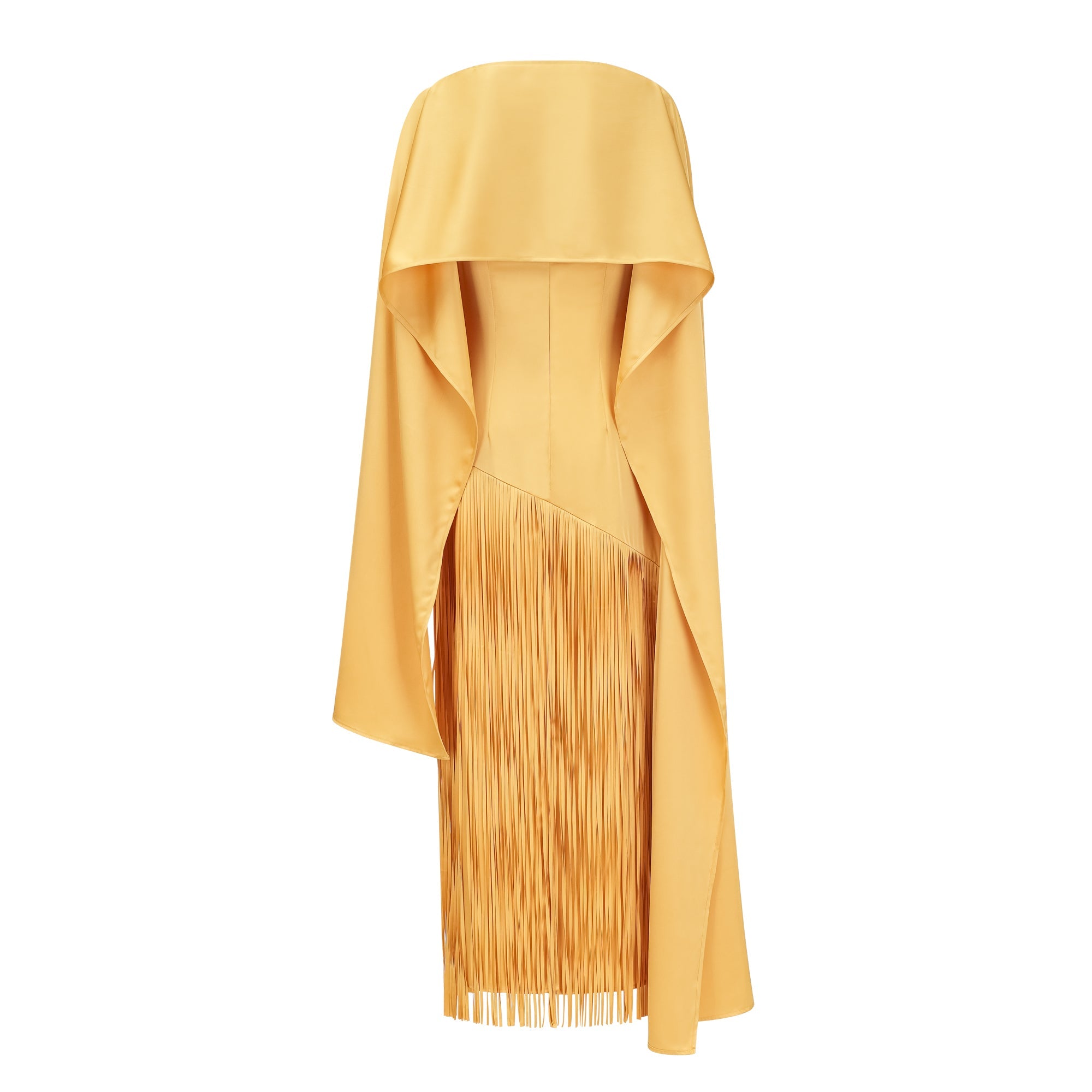 Cayetana Fringed Maxi Dress Sleeveless Detachable Shawl Detail Yellow