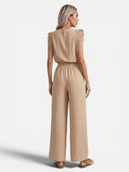 Women's Relaxed Sleeveless Top Wide-Leg Trouser Set Two-Piece Beige