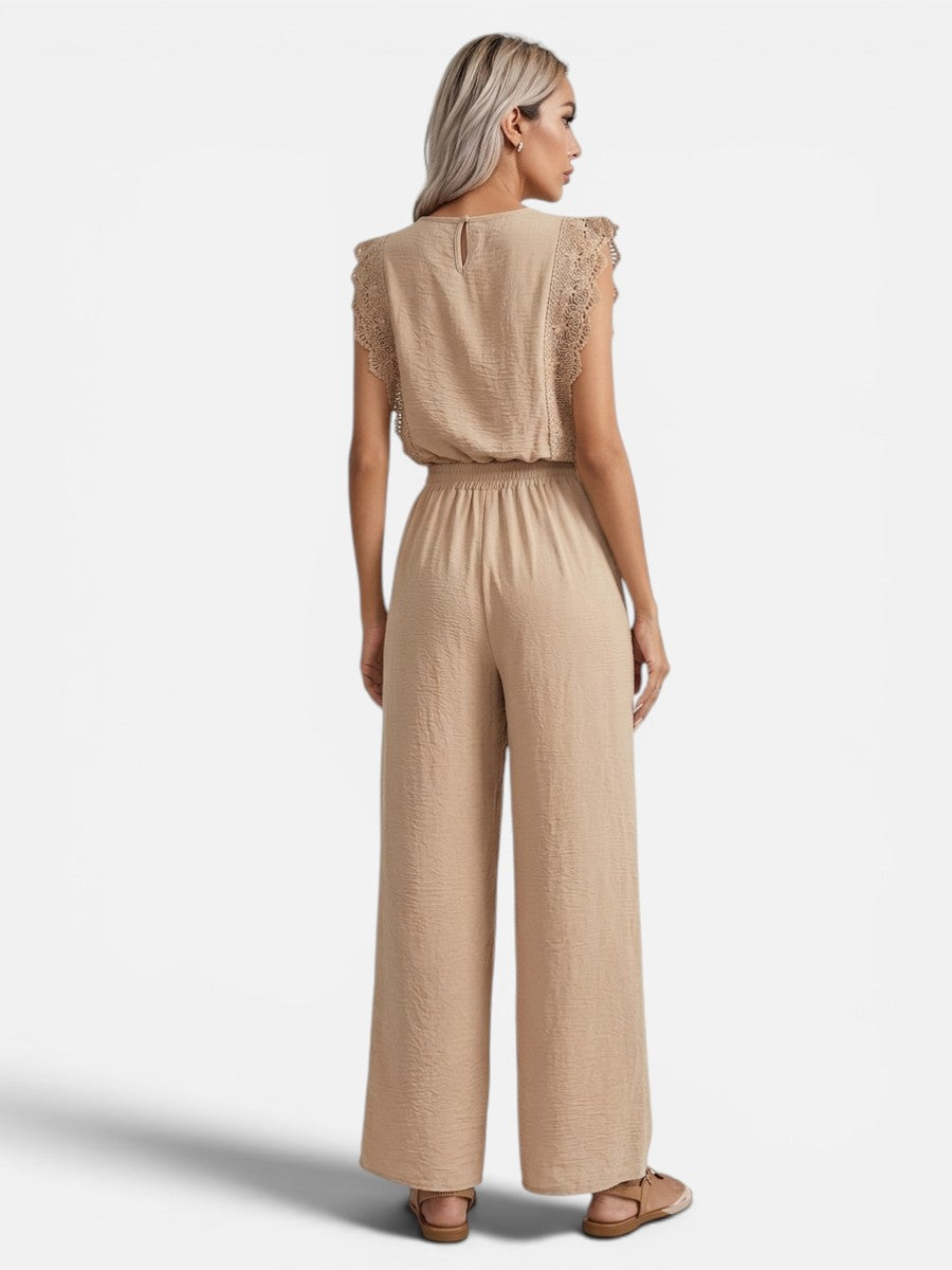 Women's Relaxed Sleeveless Top Wide-Leg Trouser Set Two-Piece Beige