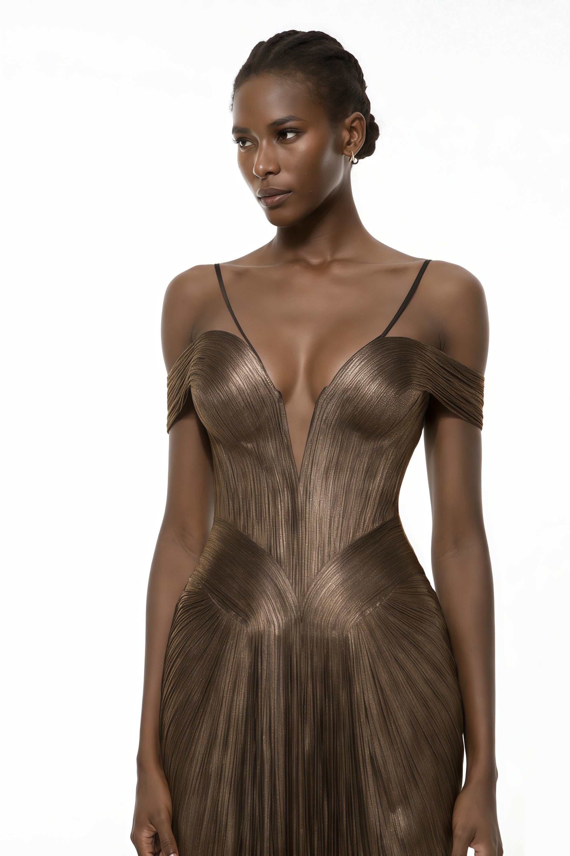 Marise Draped Satin Maxi Dress Off-Shoulder Lace-Up Detail Brown