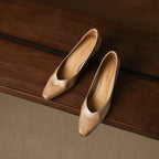 Women's Leather Pumps Sculpted Toe Block Heel Slip-On