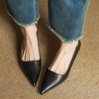 Women's Leather Kitten Heels Pointed Toe Slip-On