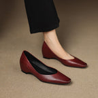 Women's Leather Flats Almond Toe Hidden Wedge Slip-On