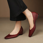 Women's Leather Flats Almond Toe Hidden Wedge Slip-On