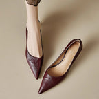 Women's Leather Kitten Heels Pointed Toe Slip-On