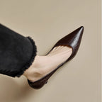 Women's Leather Kitten Heels Pointed Toe Slip-On