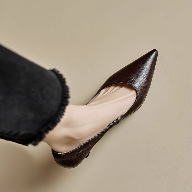 Women's Leather Kitten Heels Pointed Toe Slip-On
