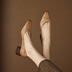 Women's Leather Pumps Sculpted Toe Block Heel Slip-On