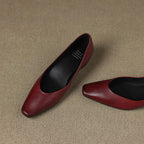 Women's Leather Flats Almond Toe Hidden Wedge Slip-On